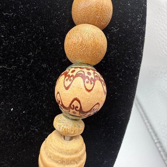 Vintage Boho Wooden Bead Statement Necklace Hand Painted Beads - Picture 2 of 8